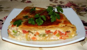 Заливной пирог с курицей и овощами