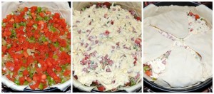 Заливной пирог с курицей и овощами слои2